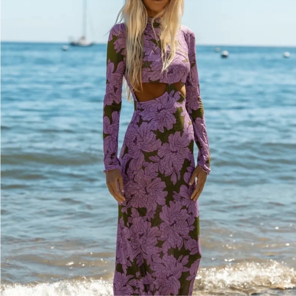 RESA Purple Floral Cutout Maxi Dress